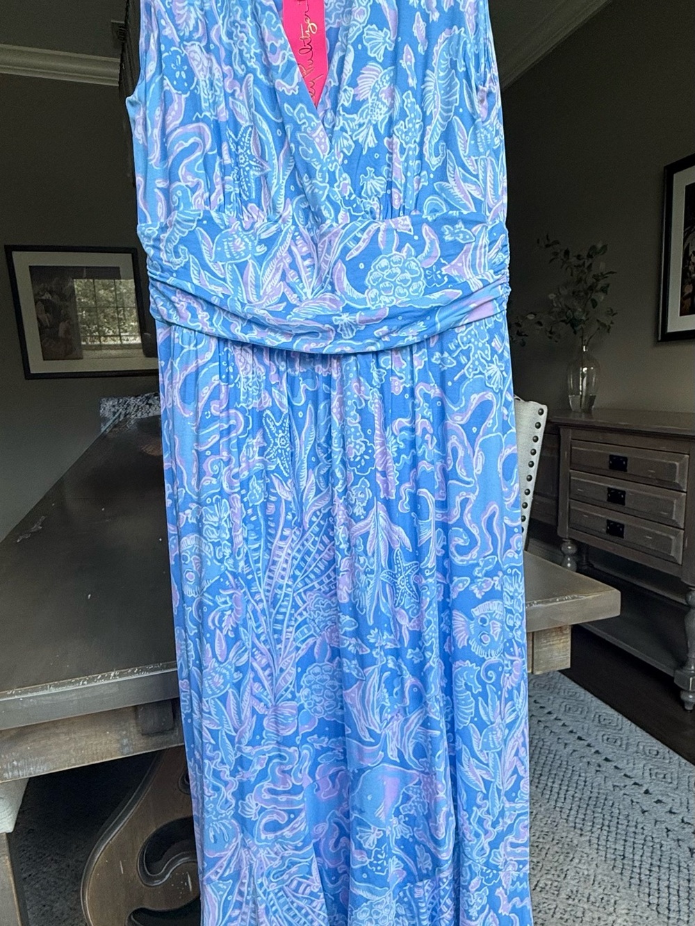 Lilly Pulitzer Moana Maxi Dress M Boca Blue Sea What I Sea High Low NWT
